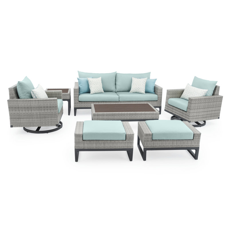 Milo Motion 7 Piece Rattan Sunbrella Sofa Set with Cushions, Brown, Canvas Spa Sunbrella® Canvas