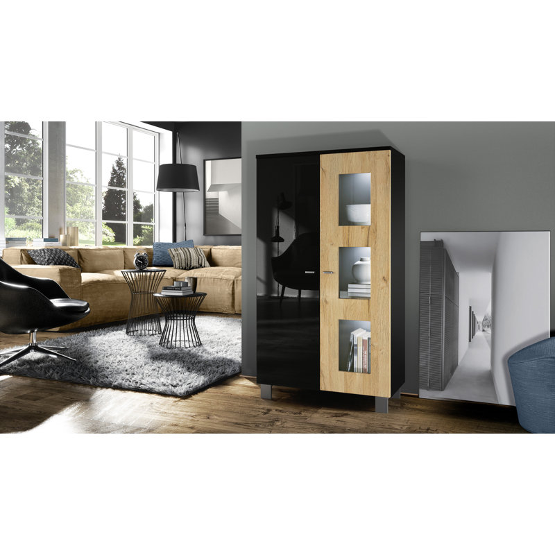 Mccombs Curio Cabinet, Natural Oak/Black, With