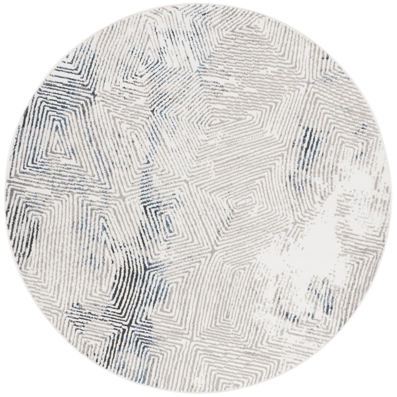 Tapis gris en polypropylène tissé à la machine Stilianos, Rond 6 pi 7 po