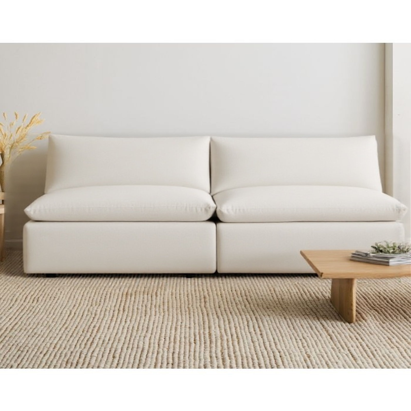 Annabella 2-Piece 81" Upholstered Modular Armless Sofa, Effie Linen Performance Weave