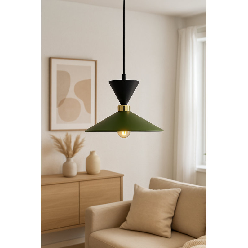 1 - Light Matte Black Dome Pendant, Black/Khaki