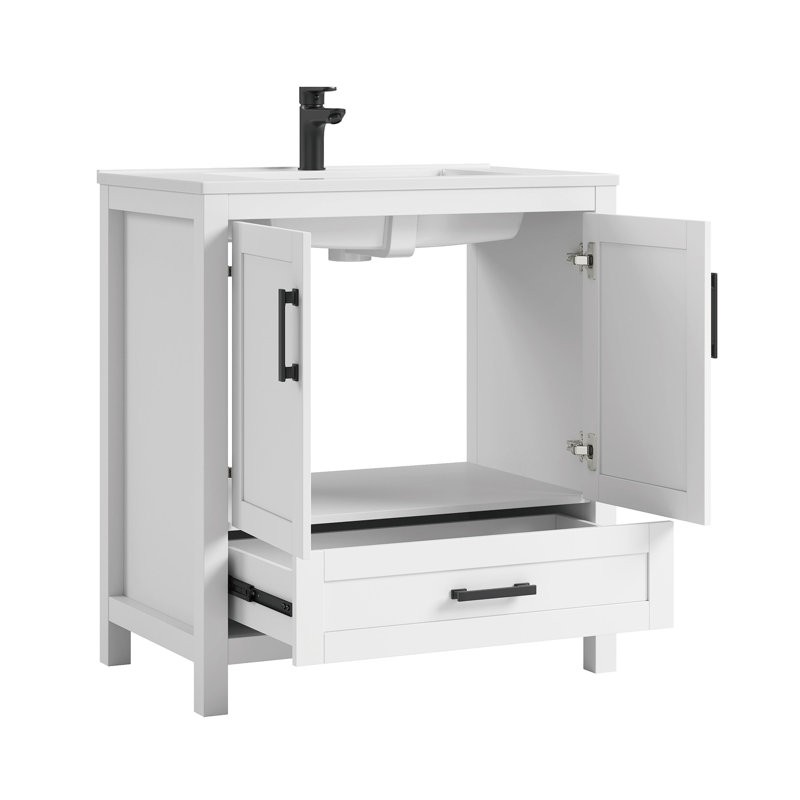 Meuble-lavabo simple autoportant avec plateau en composite Korde, 31", Blanc