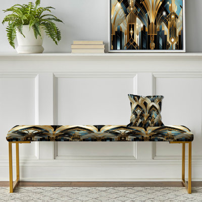 1970S Blue And Gold Damask Art Deco - Marble Upholstered Gold Bench