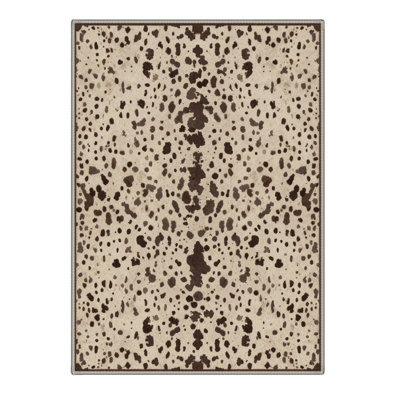 Cielo Animal Print Cowhide Machine Washable Mocha Beige Indoor Area Rug with Non-Slip Backing, Rectangle 8' x 10'