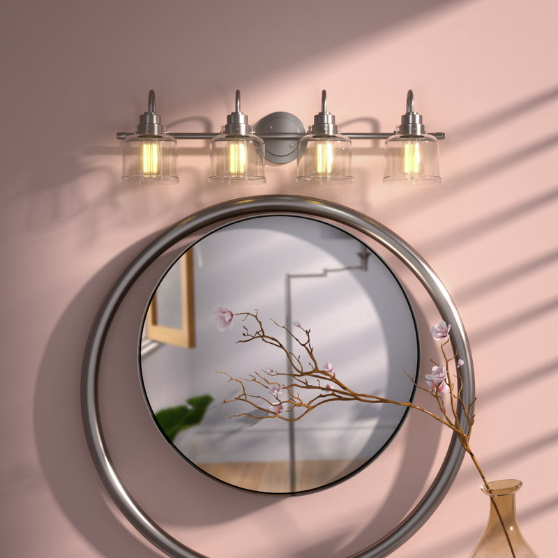 Éclairage pour salle de bain 4 lumières à intensité variable moderne avec abat-jour en verre transparent 32 po Juliann