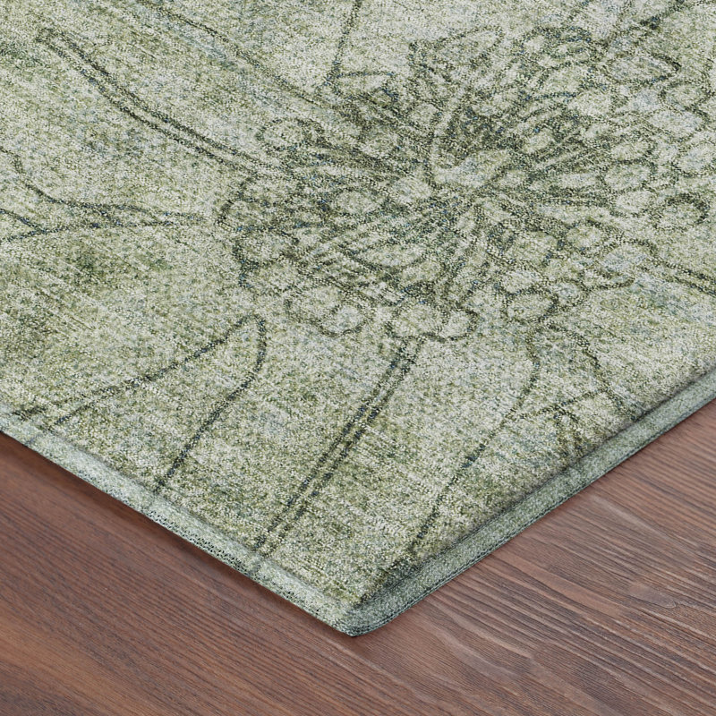 Premium Machine Washable Mayfield AMF2235 Floral Rug, Seafoam, 5' x 7'6"