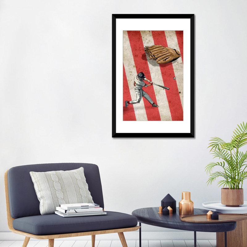 « baseball ii »-impression sur toile tendue souvenirs, H 32 po x l 24 po x P 1 po, Papier d'art encadré noir, Blanc