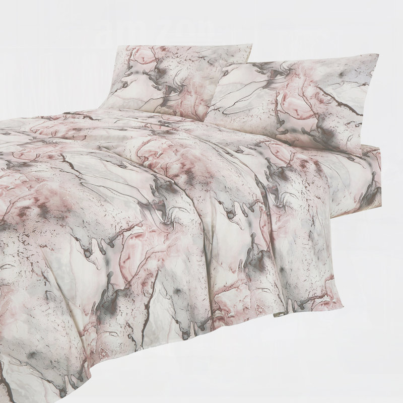 Ensemble de draps en microfibre Marble Blush - imprimé, grand doux, Marbre rose