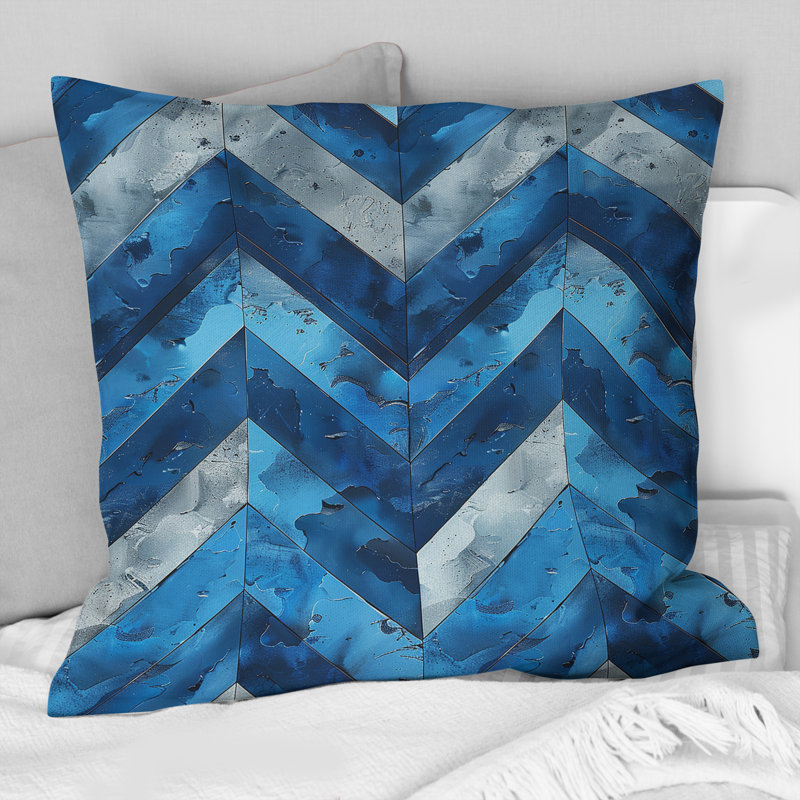 Imprimé à chevrons bleus I - Coussin décoratif moderne, H 16 po x l 16 po