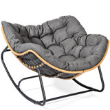 Weixel Oversized PE Wicker Outdoor Rocker Chair With Cushion