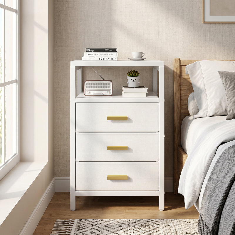 23.6” Nightstand With 3-drawers & Open Shelf, Bedside Table, End Table With 1 Pull-out Shelf, Side Table for Bedroom, Bedside Furniture, Nightstand, End Table Night Stand For Bedroom