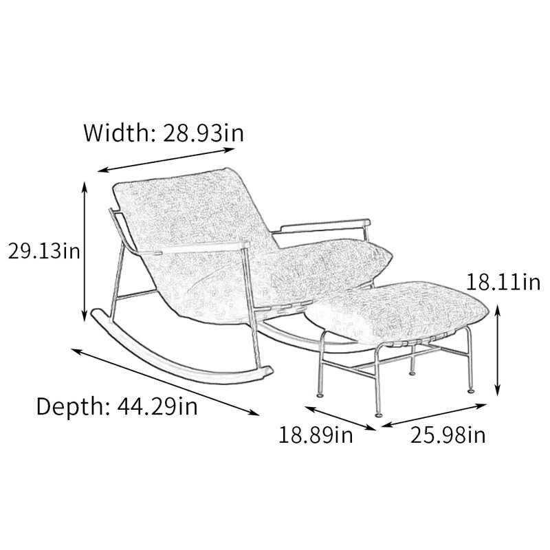 Chaise berçante confortable en chenille amovible, Noir, noir, noir, noir