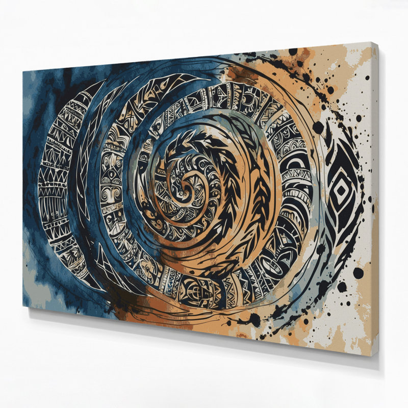 Art hawaïen, symboles anciens sur toile grise, H 11 po x l 14 po