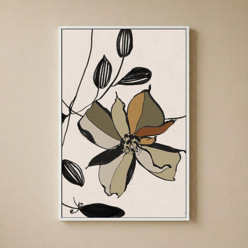 Gestural Bloom II par Sally Swatland - Graphisme sur toile, H 36 po x l 24 po, Cadre plat flottant, Blanc