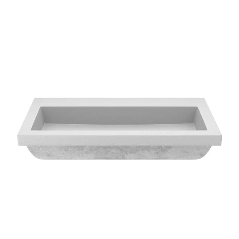Lavabo de salle de bain en béton fabriqué à la main 36 po Native Stone Trough, Aucun trou, Perle