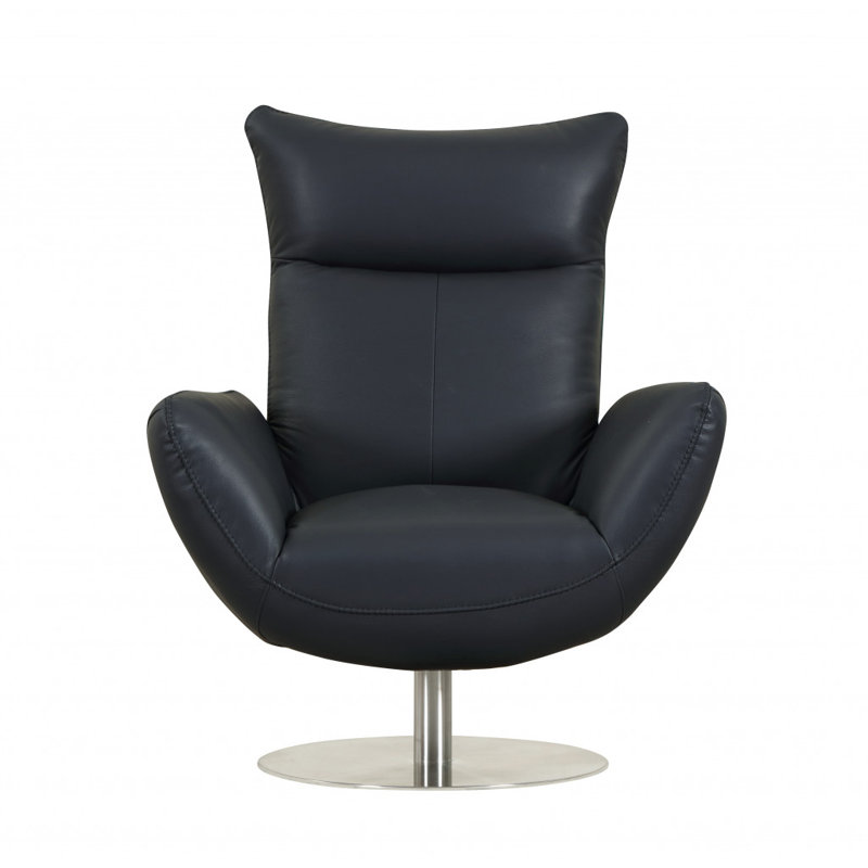  Chaise longue bleue en cuir véritable avec détails argentés, Blue