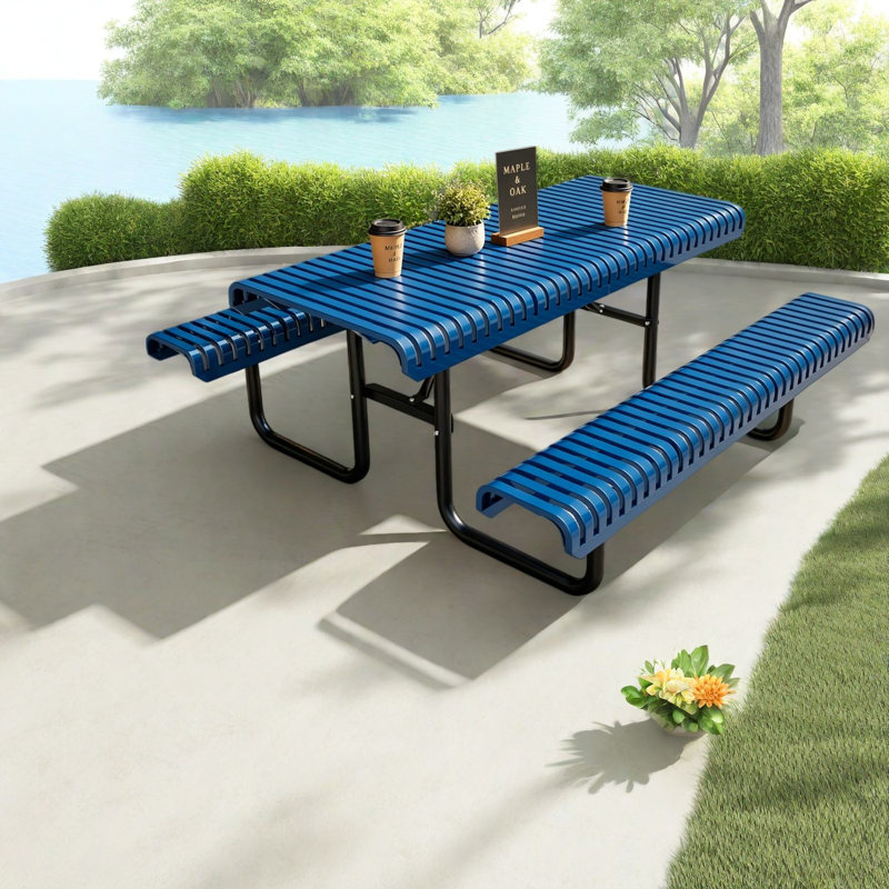 Tables de patio commerciales, bleu acier 72 x 73 x 31 pouces, pique-nique moderne