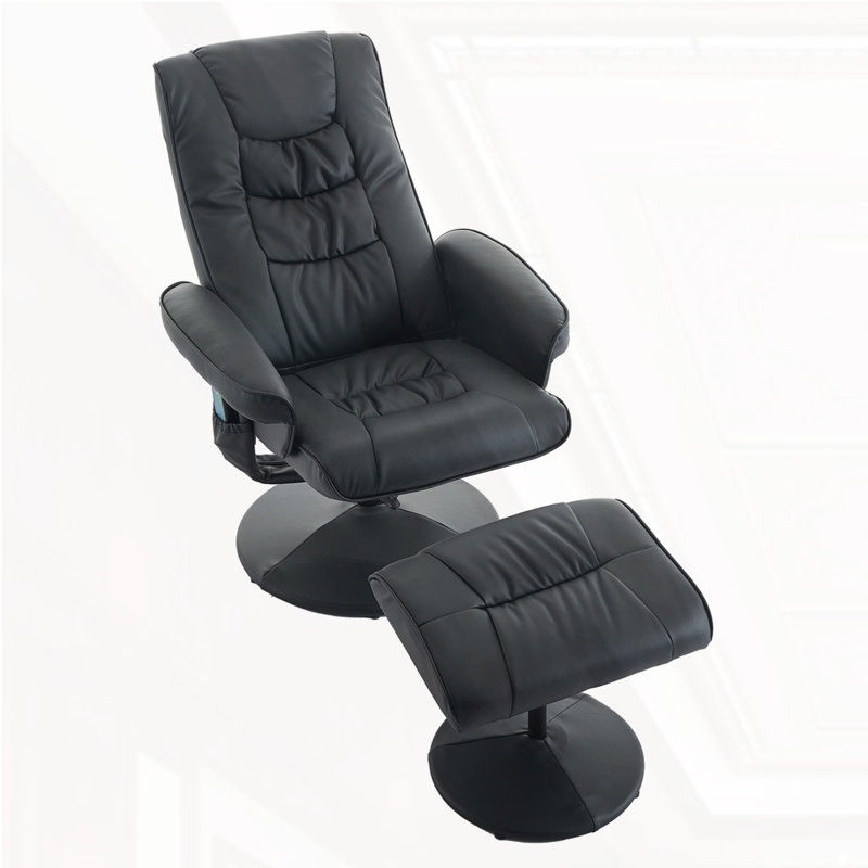 PU Leather Massage Reclining Chair with Ottoman, Black