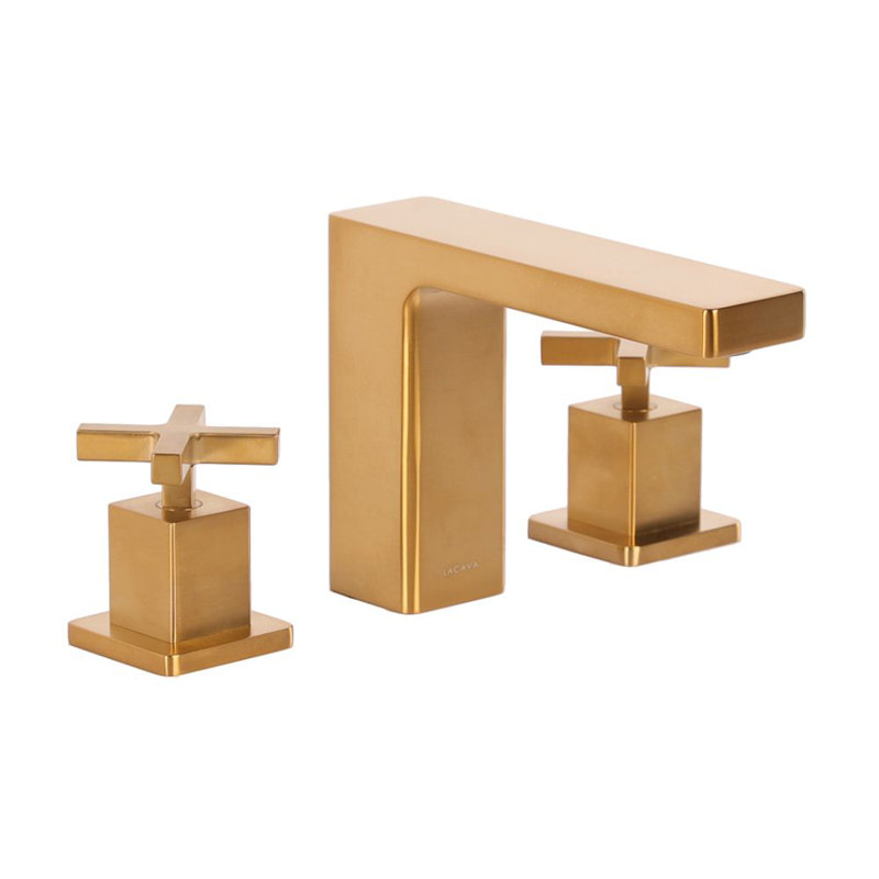 Eleganza Widespread Bathroom Faucet with Drain Assembly, Brushed Gold, Cross Handle