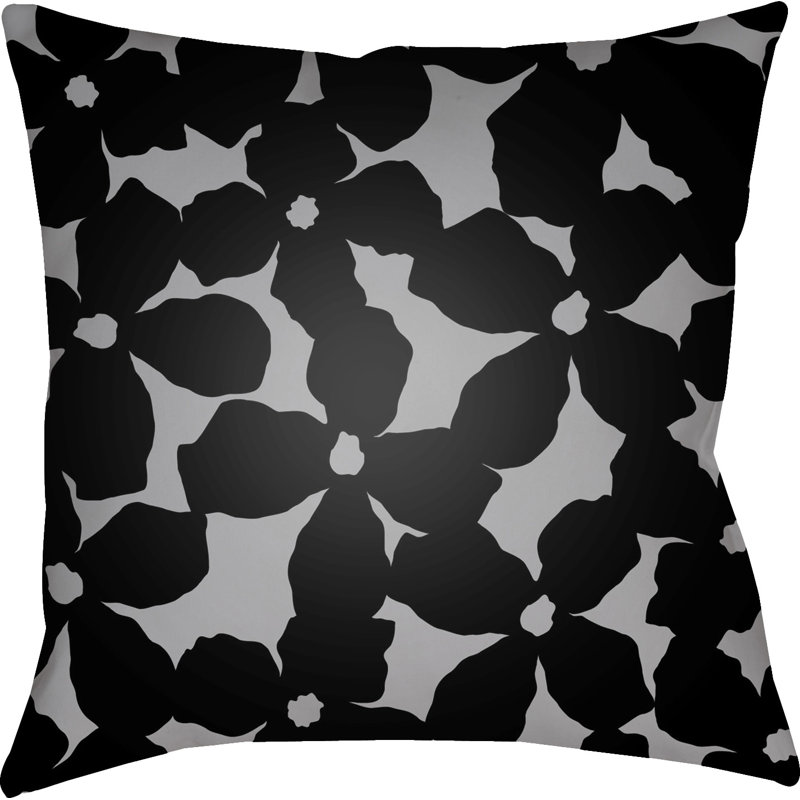 Moody Floral Floral Outdoor Throw Pillow, 18" H x 18" W x 4" D, Black/Grey
