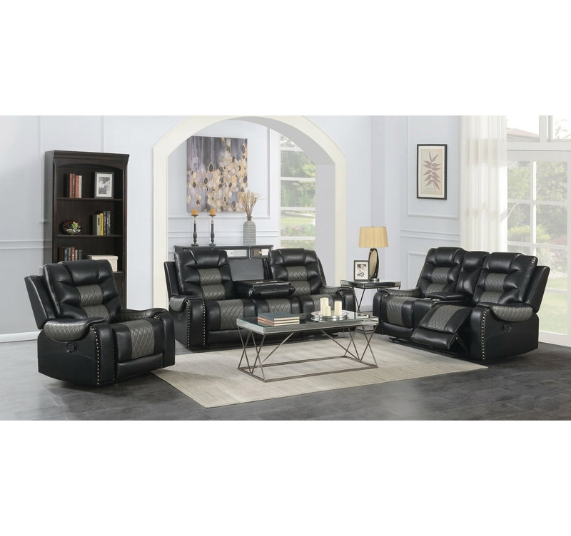 Ensemble de salon inclinable en cuir, Noir