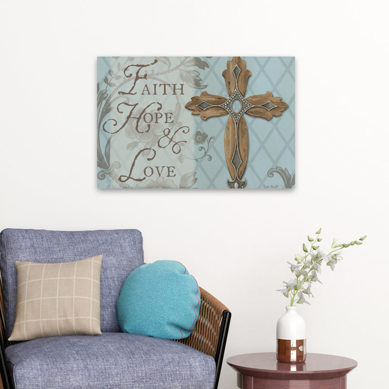Faith Hope Love - art croix bleues et losanges, H 16 po x l 24 po