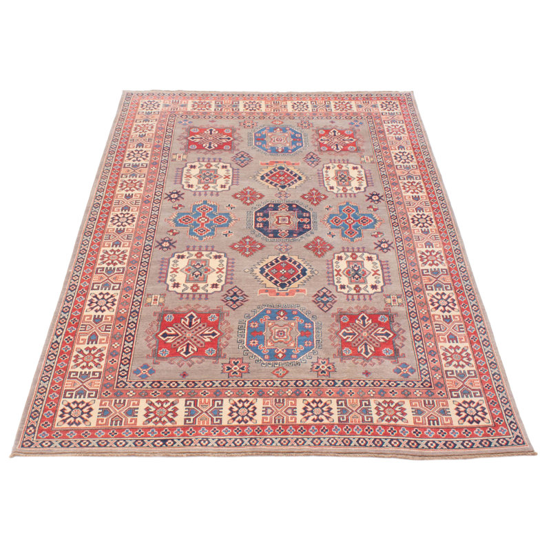 Tapis rouge / bleu / saumon en laine noué à la main de conception unique nouvel âge 6 pi 4 po x 10 pi Putman