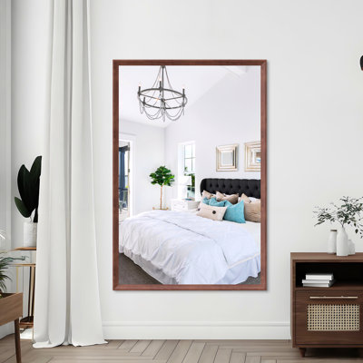 60"x40" Extra Large Wall Mirror With Walnut Aluminum Frame, For Bathroom, Living Room, Bedroom, Vertical Or Horizontal Hanging, Practical And Modern Rectangle Bathroom All - Round View, Suitable
