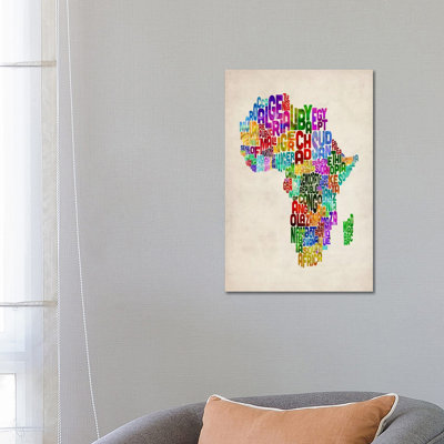 Typography Map Of Africa II by Michael Tompsett - Wrapped Canvas Print