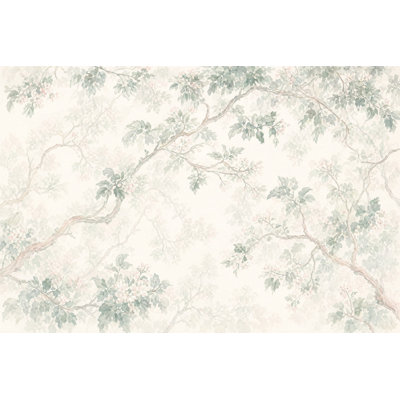 Papier peint botanique aquarelle branches d'arbre feuilles vertes sauge décoration murale amovible