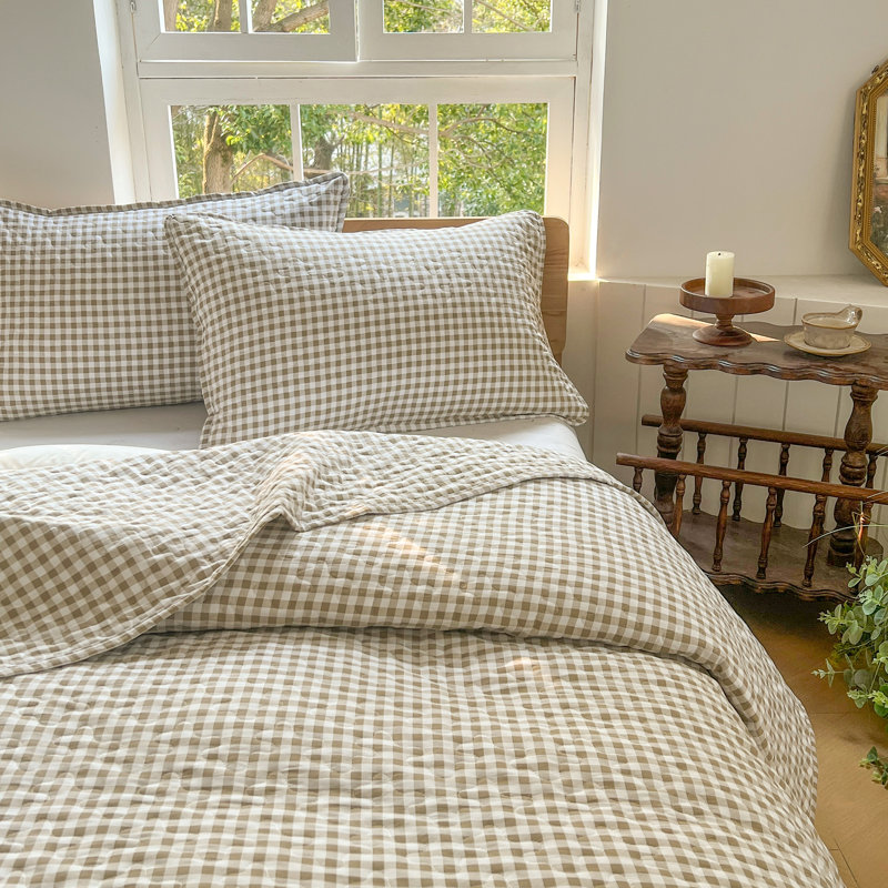 Ensemble de courtepointe Gingham, couvre-lit doux en microfibre prélavée, courtepointe d'été à carreaux légère, couvre-lits quadrillés toutes saisons