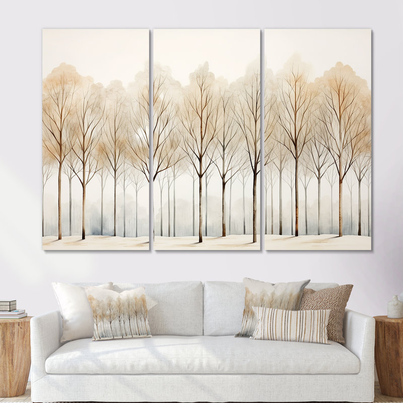 Forêt, arbres, minimalisme, ensemble d'art mural, H 28 po x l 36 po x P 1 po, Toile tendue