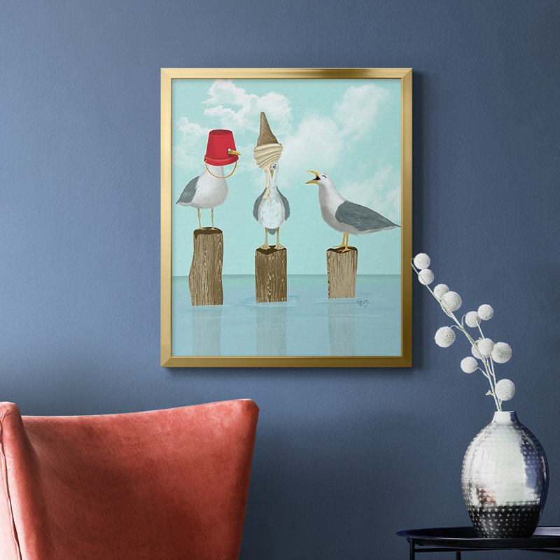 «Silly Seagulls», toile encadrée de qualité supérieure - prête à être accrochée, Argent patiné, H 24 po x l 20 po