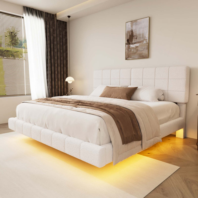 Floating Bed With Light,Upholstered Bed, King