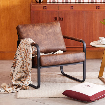 28.7" Wide Mid-Century Modern Faux Leather Accent Chair with Metal Frame