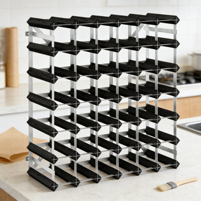 Support à vin autoportant moderne pour 42 bouteilles, cadre en bois de pin massif et en acier galvanisé, décoration élégante pour la cuisine, la cave ou le salon
