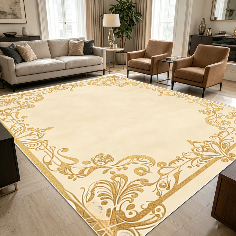 1PC Vintage Gold Floral Damask Beige Background area rugs for Living Room, Soft and Comfortable, Suitable for all seasons, easy-to-maintain, machine washable Indoor floor mat, Under Table Farmhouse suitable for Dining Table, Bedroom, Kitchen,