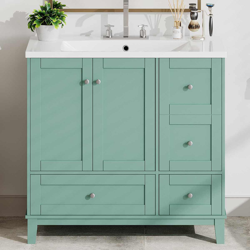 Meuble-lavabo sur pied simple 36 po avec plateau en résine Alkeem, Vert