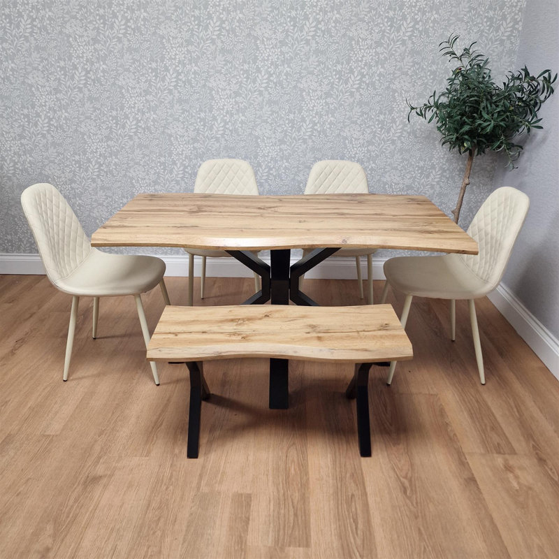 Dining Set, Cream, 75cm H x 117cm W x 77cm D