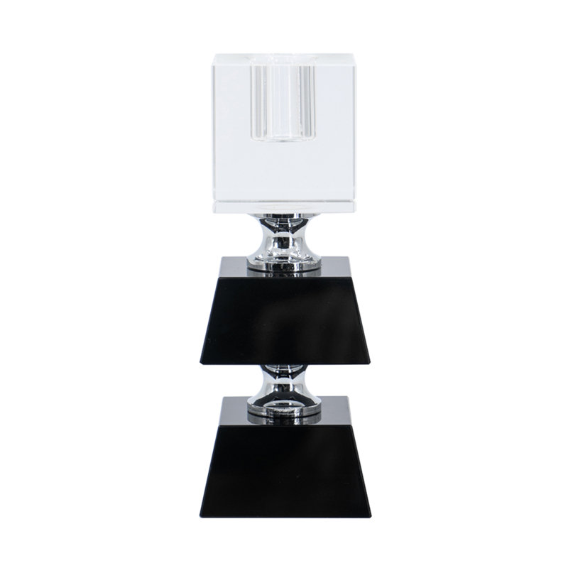 Black and Clear Glass 2-Tier Square Candle Holder - 2.5" x 2.5" x 6" - Black, Clear