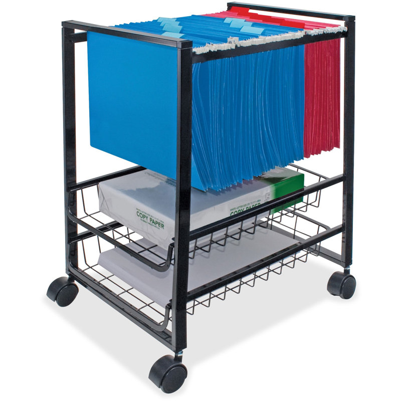 Black Steel Mobile File Cart with Pullout Baskets