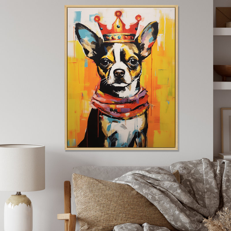 Royal Boston Terrier - art mural chien, H 44 po x l 34 po x P 1,5 po, Cadre flottant brun