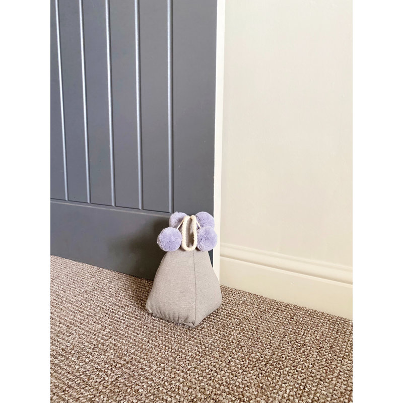 Pompom Fabric Floor Door Stop, Dark Grey