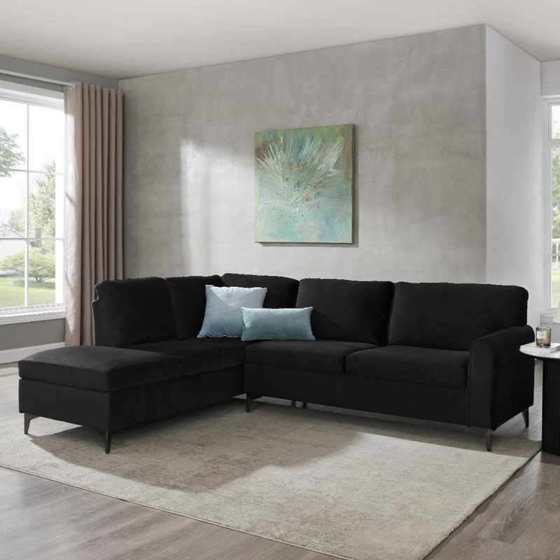 Evelyn 4 Seater Corner Sofa , Left Hand Facing, Black