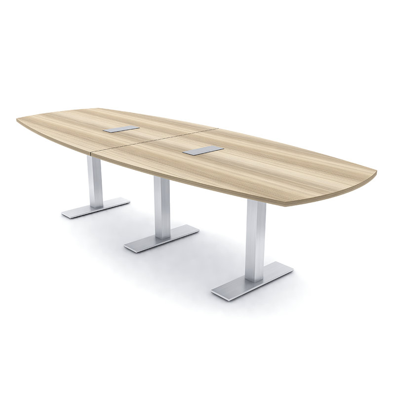 Table de conférence Arc Boat avec bases en T en métal et modules de données, H 29 po x l 72 po x P 45 po, Blond blond cendré