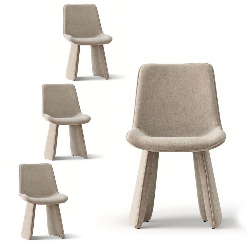 Modern Fully Upholstered Dining Chairs With Sculptural Base – Beige, Black, Green, Taupe, Set Of 4, Khaki
