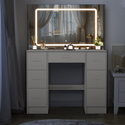 Vanity Desk With Large Mirror And Led Lights, 3 Lighting Modes, Vanity Table With Drawers For Girls, White