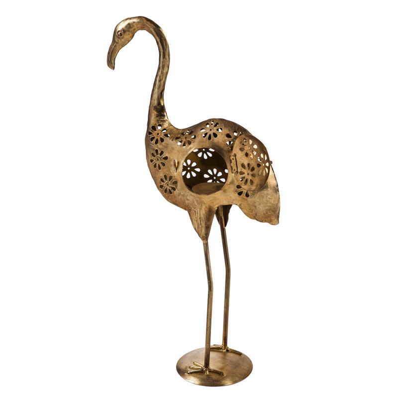 Porte-bougie flamant rose de conception à coupe en métal floral