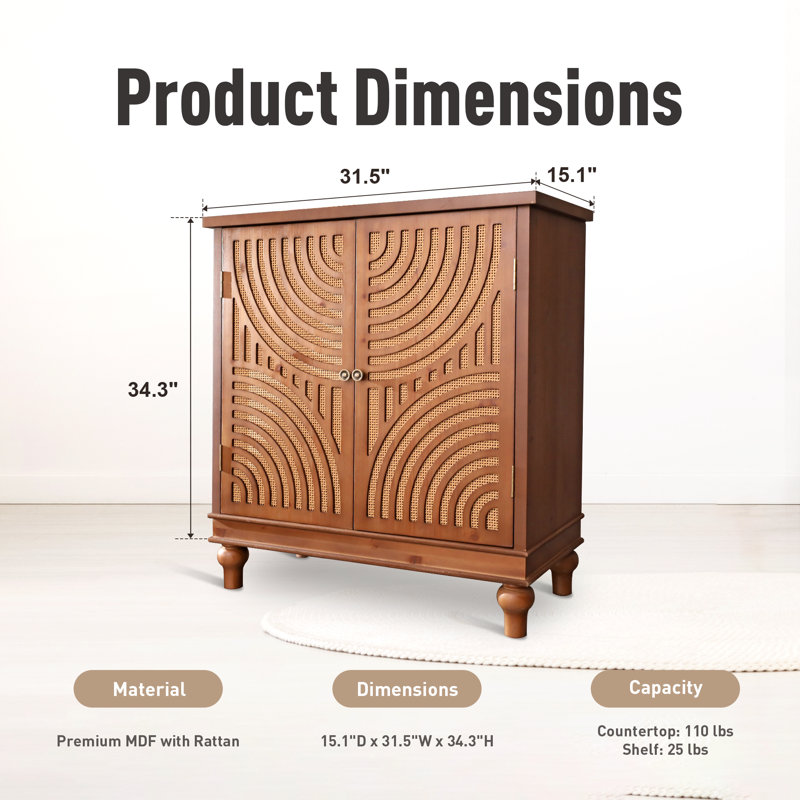 2-door Wood Carved Accent Cabinet, 34.3" H x 31.5" W x 15.1" D