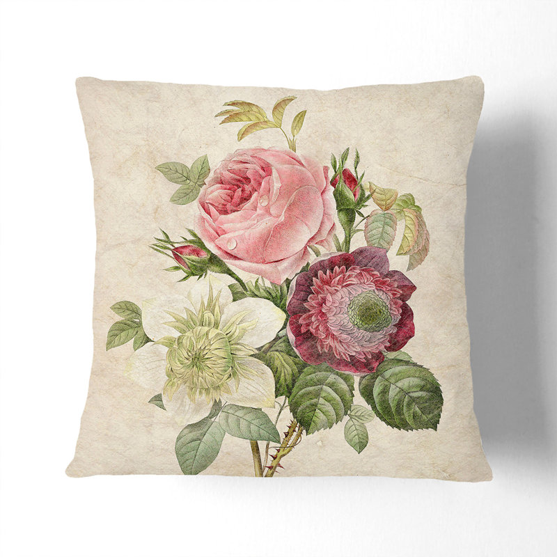 Anemone Rose by Pierre-Joseph Redoute Cushion with Filling, 40cm H x 40cm W x 15cm D